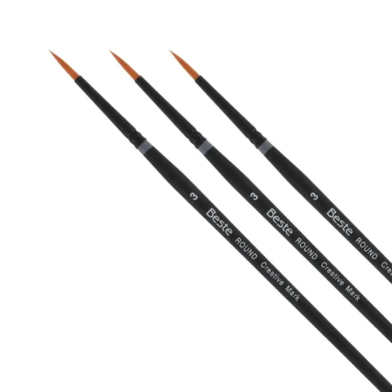 Creative Mark Beste Golden Taklon Round #3 Pack of 3 Artist Brushes, Professional Watercolor Brushes, For Acrylic Painting, Short Handle, Sharp Edges, Hand-Tied & Shaped {1}