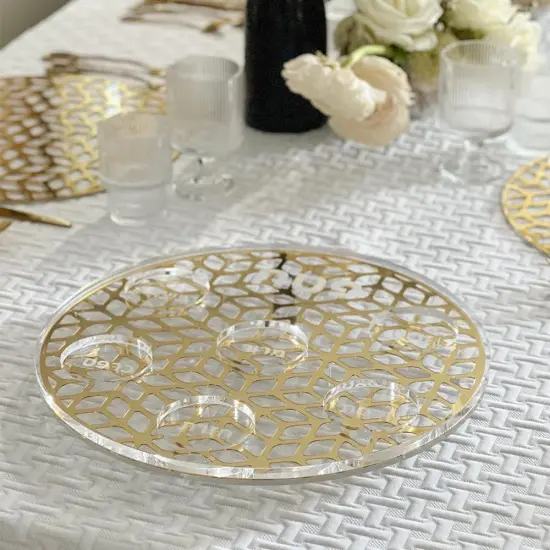Lucite Laser Cut Seder Plate Gold {4}