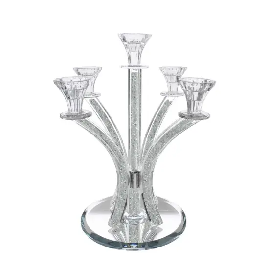 Crystal Candelabra Round Design - 5 Arm with Inner Gemstones Gold {5}