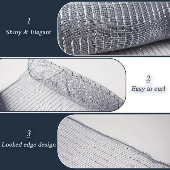 2 Pcs Silver Deco Mesh Ribbon Rolls Decorative Mesh Fabric with Foil {2}