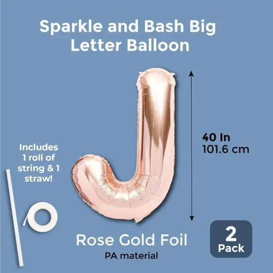 Sparkle and Bash Big Letter J Balloons, Rose Gold Foil (2 Pack) 40 Inches Pink {2}