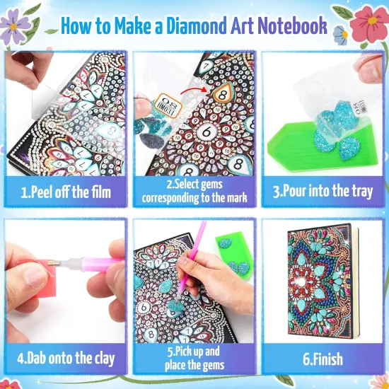Craft Kits for Kids Age 6-8-9-10, Presents for 5 7 11 12 Year Old Girls Notebook Diamond Art Painting Kit Arts and Crafts for Kids Toys for 5-10 Year Old Girl Gifts Diary (2 pcs) {3}