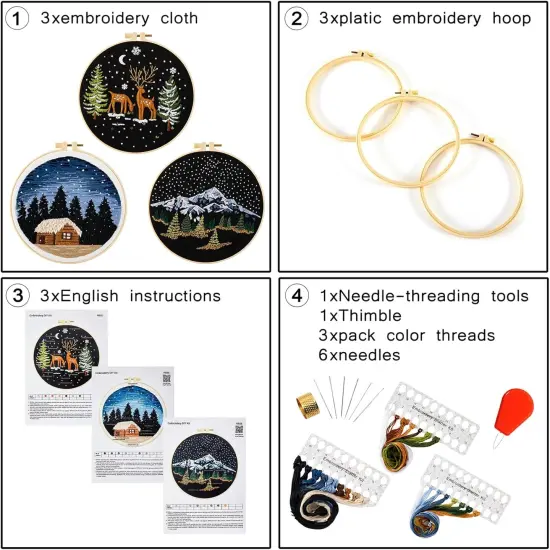 Embroidery Kit for Beginner Adults, Counted Stamped Cross Stitch kit for Adult Beginner, Hand Embroidery Starter Kits with Pattern, 3 Embroidery Hoop, Fabric (Attached Teaching Video QR Code) {3}