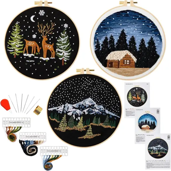 Embroidery Kit for Beginner Adults, Counted Stamped Cross Stitch kit for Adult Beginner, Hand Embroidery Starter Kits with Pattern, 3 Embroidery Hoop, Fabric (Attached Teaching Video QR Code) {1}