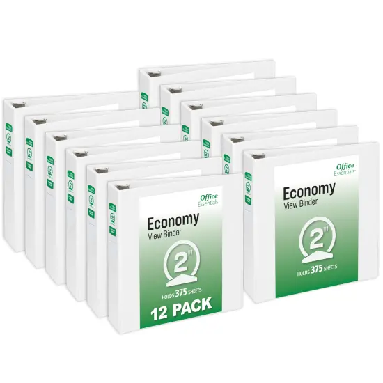 Office Essentials Economy View 3 Ring Binders, 2" Round Rings, 2.8" Spine, 375-Sheet Capacity, White Binders (12-Pack of 03428) {1}