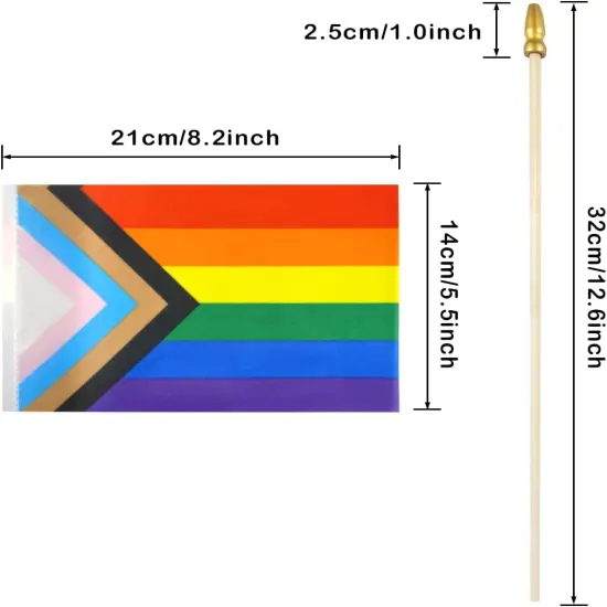 12 Pack Progress Rainbow Gay Pride Stick Flag Small Mini Hand Held LGBT Flags {3}