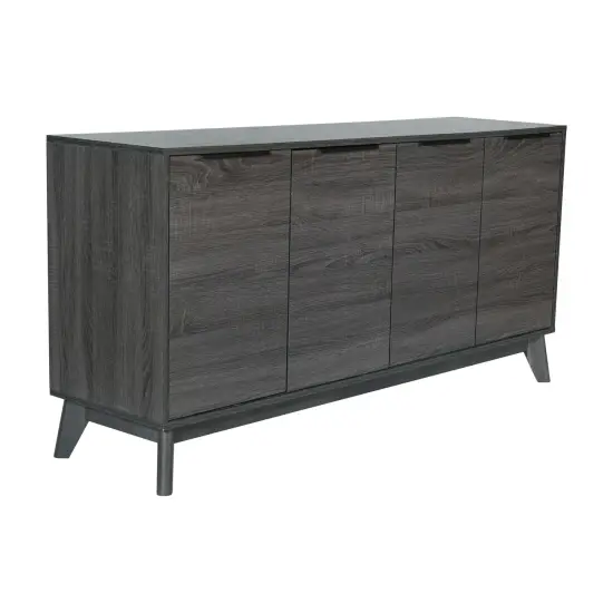 Merrick Lane Blakely Mid-Century Modern Four Door Buffet, TV Stand with Shelving Black Wash {2}