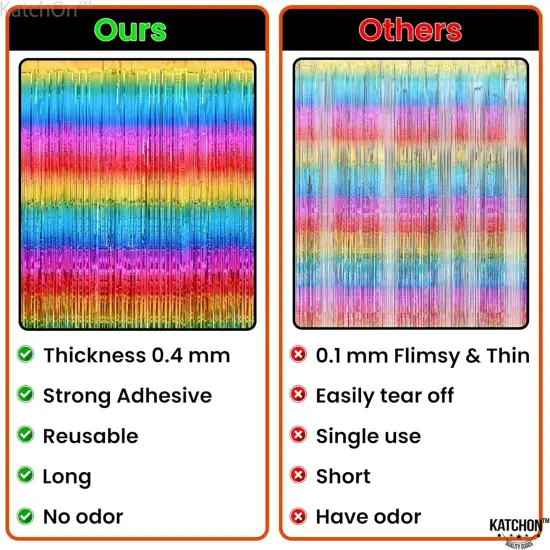 XtraLarge Rainbow Backdrop Curtain - 3.2x8 Feet, Pack of 2 | Rainbow Birthday Decorations | Easter Backdrop Curtain for Easter Decorations for Home | Rainbow Streamers for Pride Decorations {4}
