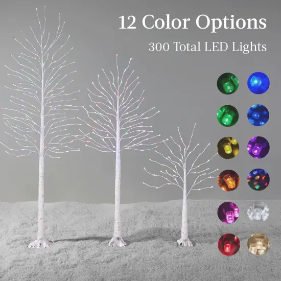 4ft, 6ft & 8ft Lighted Birch Tree Set, 3 Pack LED Trees with Remote, Color Options & Outdoor Brown {10}