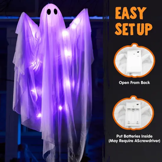 2 Pcs Halloween White Hanging Ghost - 47&rdquo; Halloween Hanging Light up Ghost Decoration {3}