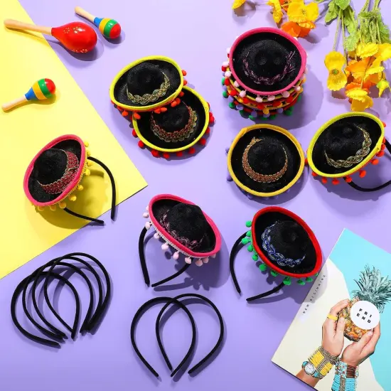 12 Pcs Mexican Fiesta Mini Sombrero Hats Headbands - Cinco de Mayo Decorations, Dia de Muertos Party Supplies and Favors {4}