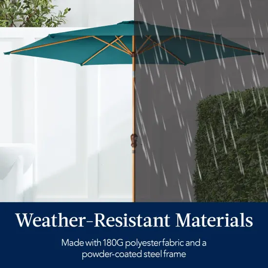 Best Choice Products 10ft Outdoor Woodgrain Pattern Steel Market Patio Umbrella w/ Crank, Tilt Cerulean {5}