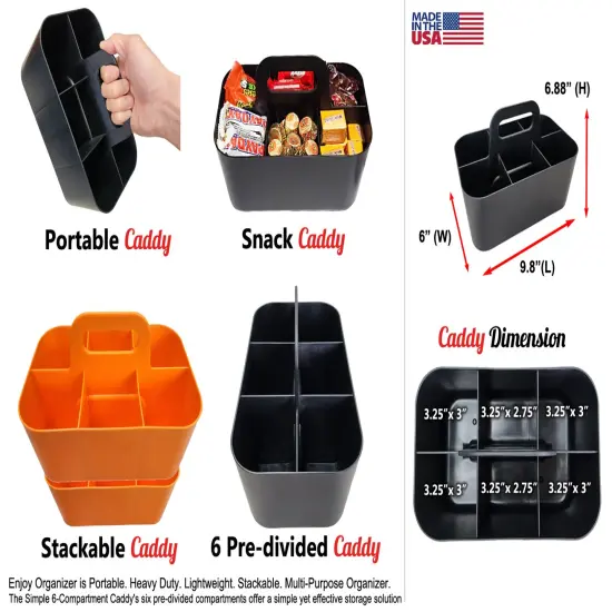 Enjoy Organizer Small Stackable and Portable Simple 6-Compartment Art Caddy - Made In USA Orange {2}