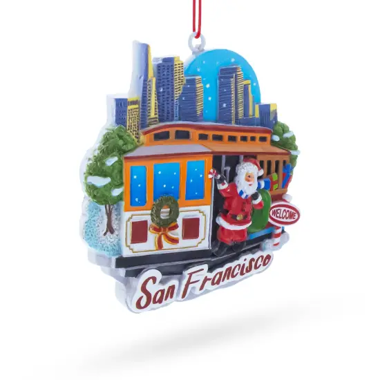 San Francisco Cable Car with Santa and City Skyline Resin Christmas Ornament {3}