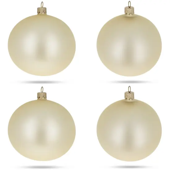 Set of 4 Beige Glass Ball Christmas Ornaments 4 Inches {1}