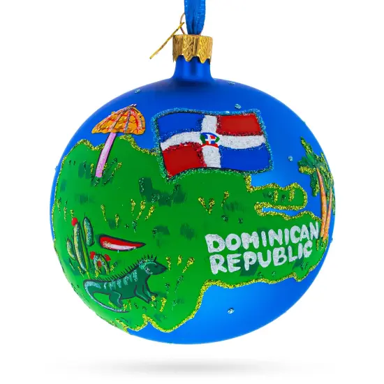 Dominican Republic Glass Ball Christmas Ornament 4 Inches {1}