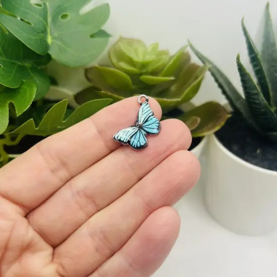1, 4, 20 or 50 Pieces: Blue Striped Butterfly Charms {2}