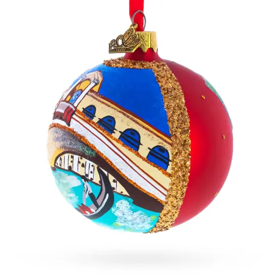 Gondola under The Rialto Bridge, Venice, Italy Glass Ball Christmas Ornament 3.25 Inches {4}