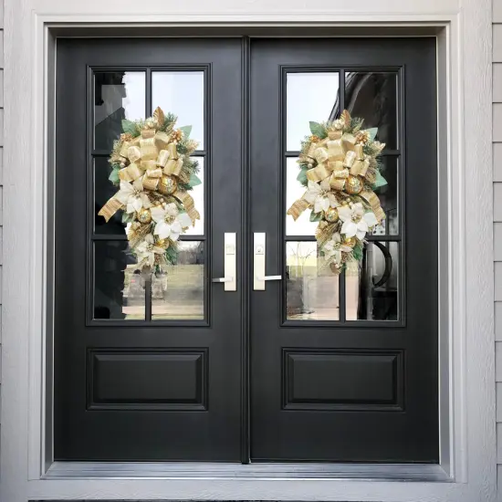 33" Christmas Swag, White Gold Poinsettia Swag - Christmas Decorations - Holiday Tree {2}