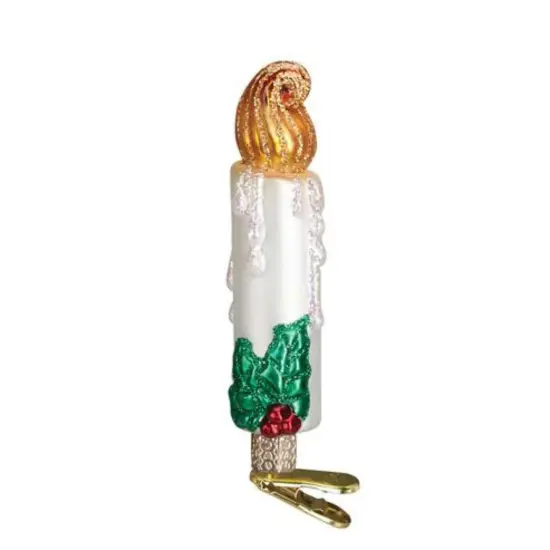 Old World Christmas 4.0 Inch Clip-On Candle Christmas Tree Ornament , Ornament Holly Flame White {1}