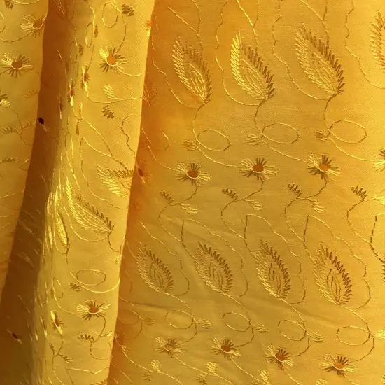 1 Yard Yellow Medium Eyelet Fabric with Double Border and Soft Medium Weight Texture 41/42 Inches Wide {1}