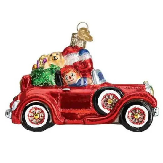 Old World Christmas 3.0 Inch Santa In Antique Car Christmas Tree Ornament , Ornament Travel Delivery Red {2}