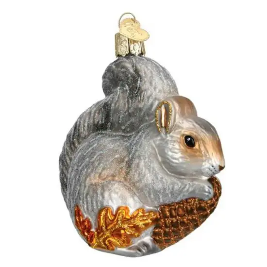 Old World Christmas 3.5 Inch Hungry Squirrel Christmas Tree Ornament , Playful Bushy Tail Gray {1}