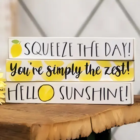 Wooden Lemon Themed Freestanding Word Blocks with Uplifting Phrases 3 Asstd. {5}
