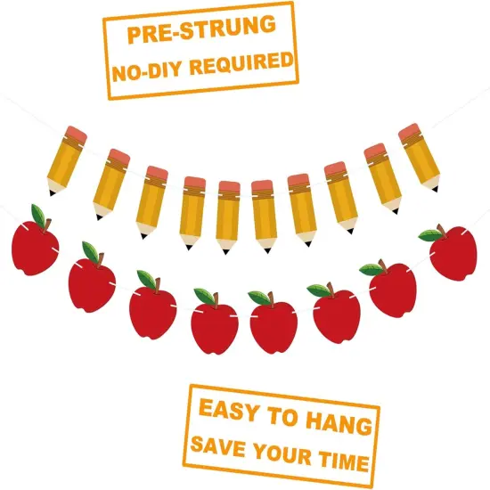 9.8 Feet - 2 PCS Back to School Decorations Banner Apple Pencil Shape {4}