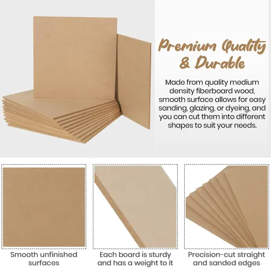 CALPALMY 12-Pack MDF Board 1/4 Inch Thick 12" x 12" Unfinished Wood Panels, 6mm Thick Medium Density Fiberboard Wood Boards for Crafts, Painting, Carpentry, Engraving, Interior Design, and More {5}