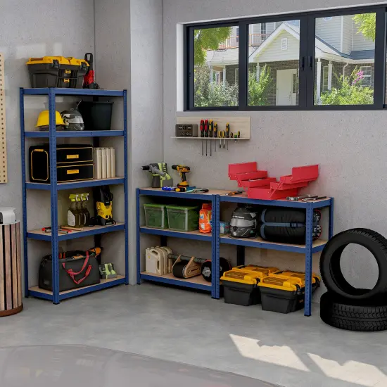 5-Tier Tall Freestanding Heavy Duty Metal Utility Rack with 5 Adjustable Shelves Suitable for Kitchens or Garage Blue {6}