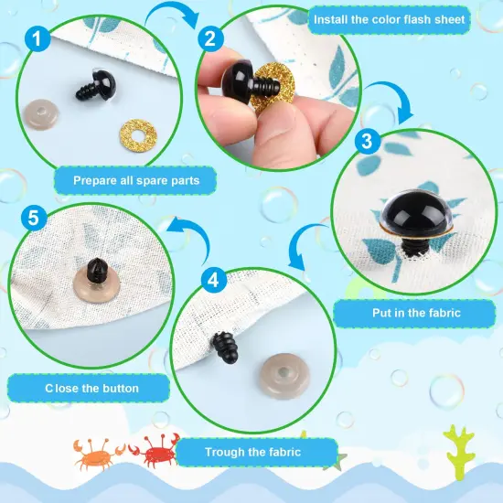 UPINS 180Pcs Safety Eyes and Noses for Amigurumi Large Plastic Craft Crochet Eyes for Stuffed Animals DIY Puppet Bear Toy Doll Making Supplies {5}