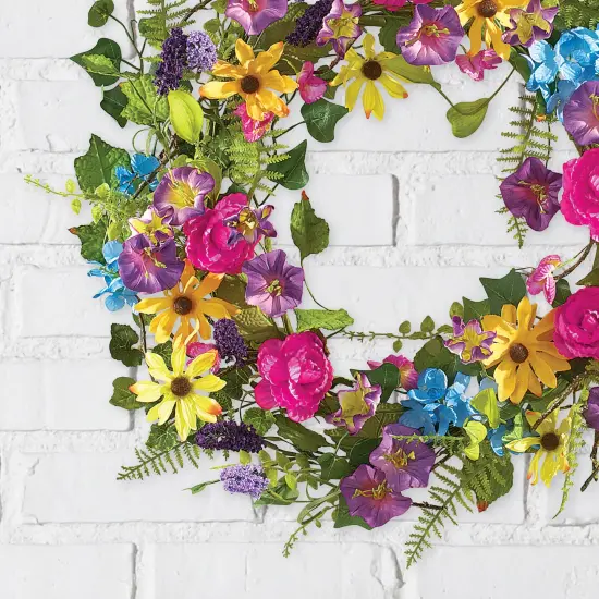 Collections Etc Mixed Floral Wreath with Yellow Daisies {5}