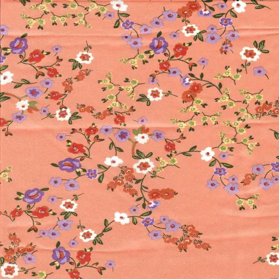 1 Yard Bubble Satin Floral Print Fabric, 58/59&Prime; Wide Polyester Spandex Blend ORANGE LT {4}