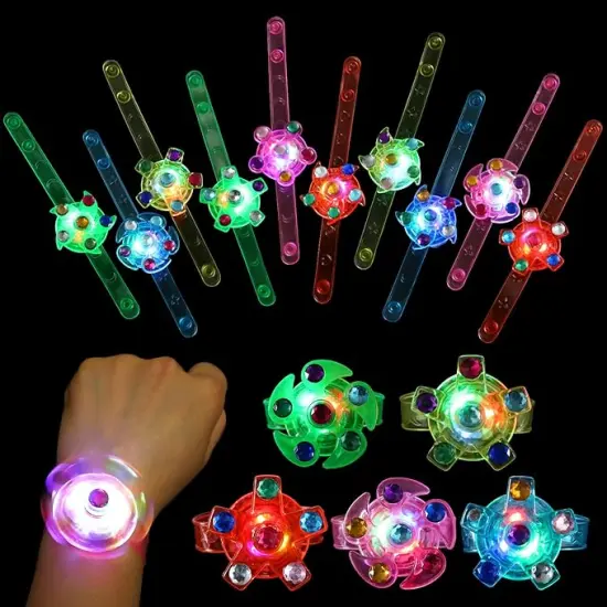 24pack LED Light Up Fidget Spinner Bracelets, Glow in The Dark Party Favors for Kids 4-8 8-12, Treasure Box Toys for Classroom, Birthday Gifts, Goodie Bags Easter Basket Stuffers {6}