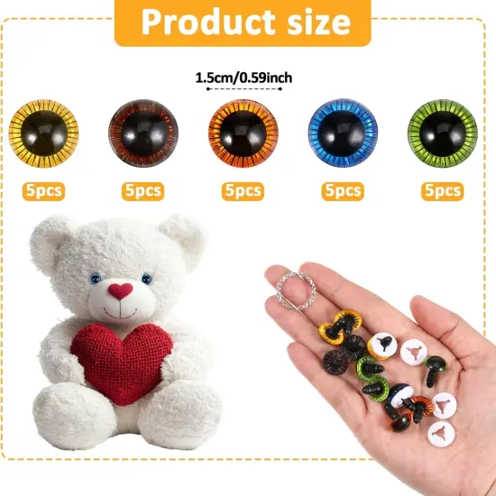 20Pcs 15mm Safety Eyes with Washers - 5 Colors {2}