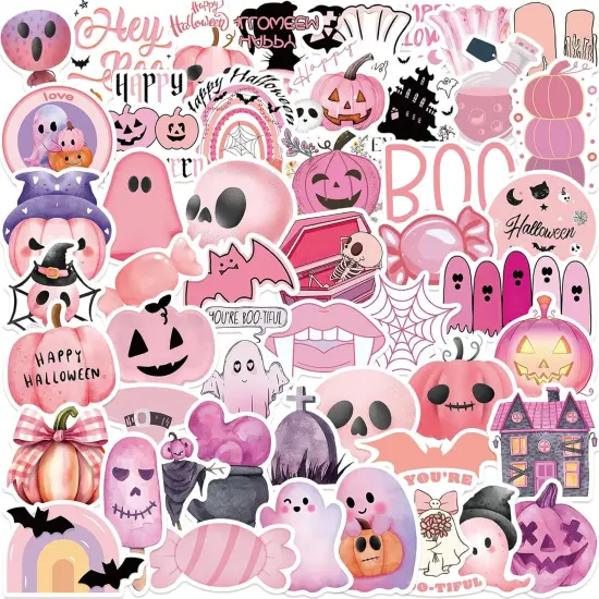 50pcs Pink Halloween Stickers {4}