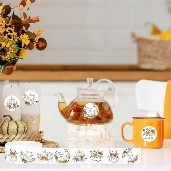 1000Pcs Fall Pumpkin Thank You Stickers Roll {5}