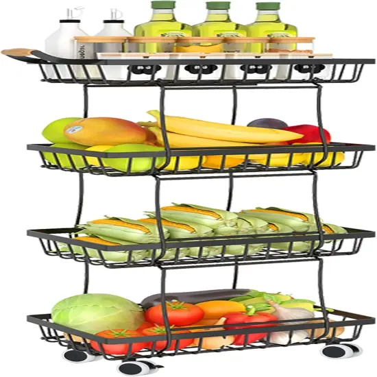 4 Tier Slim Stackable Metal Wire Basket Cart,ruit Vegetable Storage Basket for Kitchen {1}