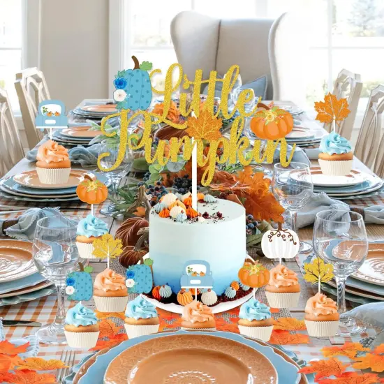 Little Pumpkin Baby Shower Decorations Boy, Blue Little Pumpkin Banner {5}