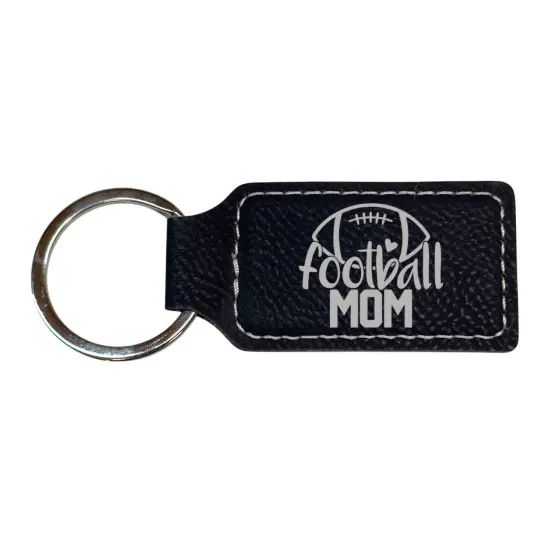 Keychain - Rectangle - Football Mom - Leather Rustic/Gold {3}