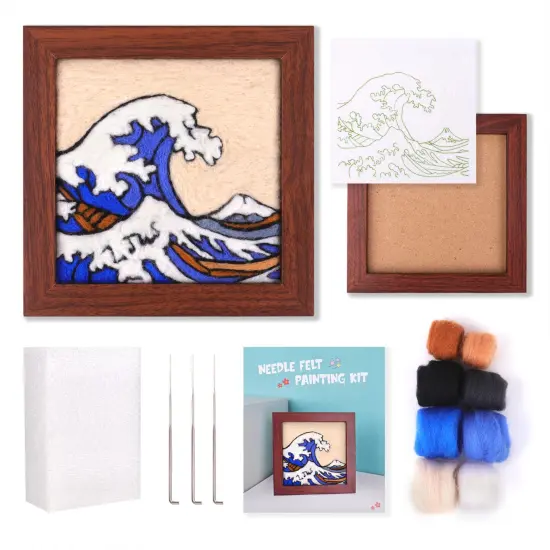 Needle Felting Kit for Beginners - Wool Felt Painting Gifts for Girls Kids Adults, The Great Wave&hellip; {1}