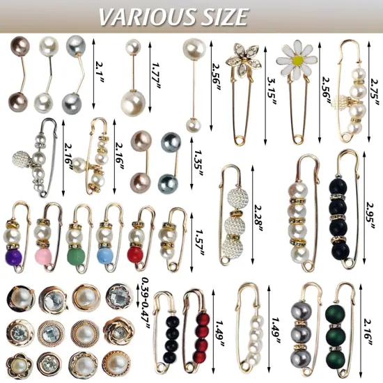 40PCS Pearl Brooch,Pant Waist Tightener Safety Pin Double Faux Pearl Brooches for Women Girls Fashion Cover Up Buttons Clothing Dresses Decoration Accessories Pant Waist Tightener Safety Pins {3}