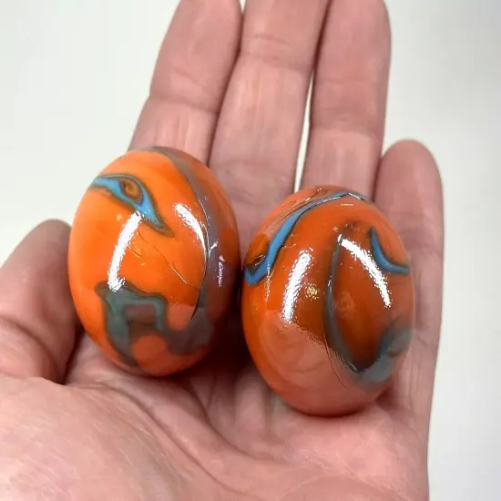 35mm Valkyrie Marbles 1-3/8" (Set of 2) Glass Ball Seahorse Orange/Blue Large {3}