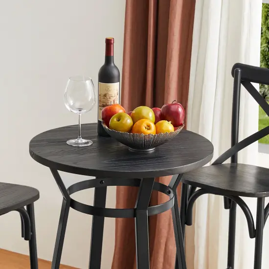 3 Piece Pub Table and Bar Chair Set - Steel Round Bar Table and Bar Chair Set Black {6}