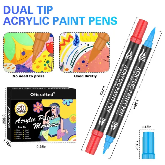 Acrylic Paint Pens, 50 Colors Dual Tip Markers with Fine and Brush Tip, Premium Marking Pens Set for Rock, Wood, Plastic, Fabric Painting and DIY Crafts {3}