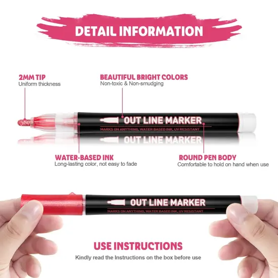 12 Coloring Markers Shimmer Glitter Markers Outline Pens for Drawing Art School Supplies, Easter Basket Stuffers for Teen Girl Gifts Trendy Stuff, Art Crafts Gifts for 4-13 Year Old Girls {4}