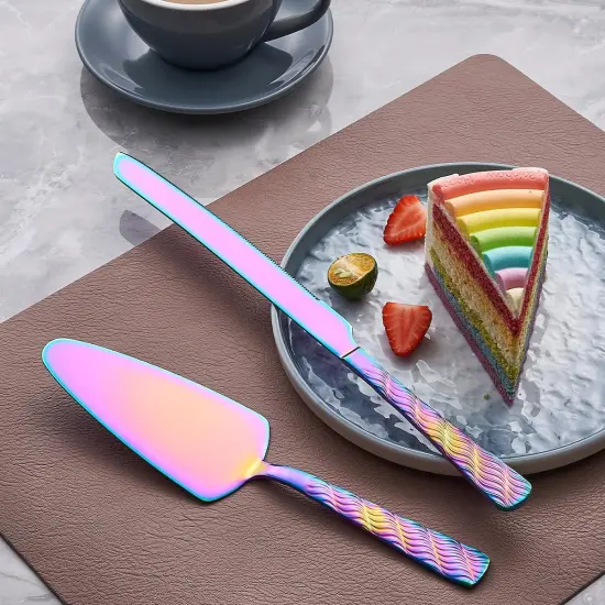 Rainbow Cake Cutting Set, Stainless Steel Cake Knife and Server Set, Cake Pie Cutter Set for Wedding, Birthday, Party {5}