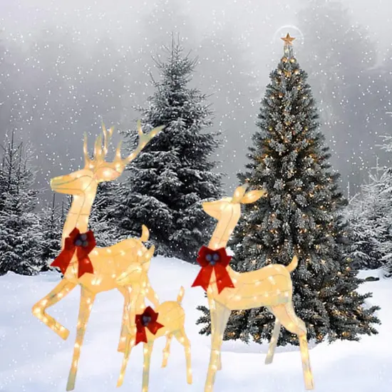 Whimsical Lighted Deer Family Set with 210 Warm White LED Holiday Lights Height 60"x 48" x 32" {4}