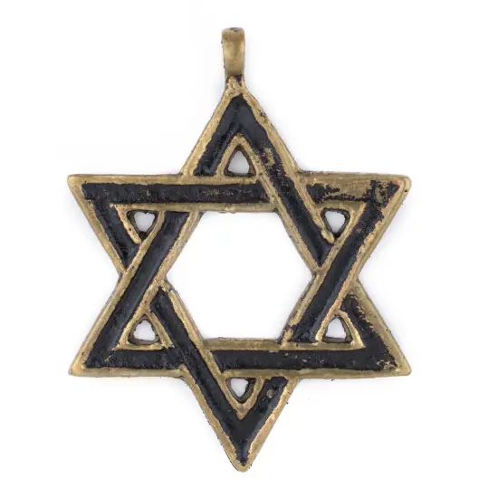 The Bead Chest Brass Star of David Pendant (48x62mm), Ethnic & Rustic Judaica Jewelry Supply {1}